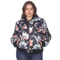 Women's White Floral Bomber Jacket