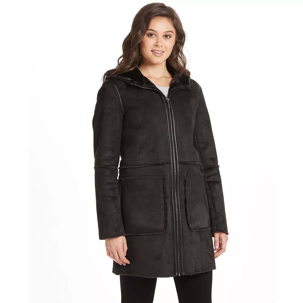 Women's Weathercast Hooded Heavyweight Faux Shearling Walker Jacket 3 Women's Weathercast Hooded Heavyweight Faux Shearling Walker Jacket