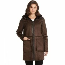 Alternative view of Women's Weathercast Hooded Heavyweight Faux Shearling Walker Jacket