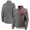 Women's Pressbox Heathered Gray/Crimson Oklahoma Sooners Magnum Quilted Quarter-Snap Pullover Jacket 2 Women's Pressbox Heathered Gray/Crimson Oklahoma Sooners Magnum Quilted Quarter-Snap Pullover Jacket -Tennessee Titans Gear shop 4104646
