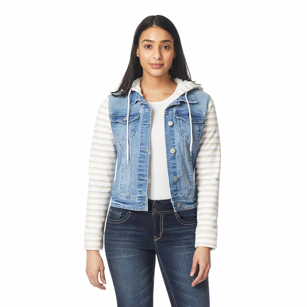 Juniors' Wallflower Dreamer Knit-Sleeve Hooded Jean Jacket 6 Juniors' Wallflower Dreamer Knit-Sleeve Hooded Jean Jacket - Image 5
