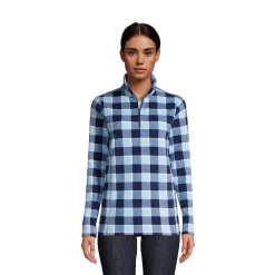 Women's Lands' End 1/4-Zip Fleece Pullover -Tennessee Titans Gear shop 4426960 Navy Buffalo Check