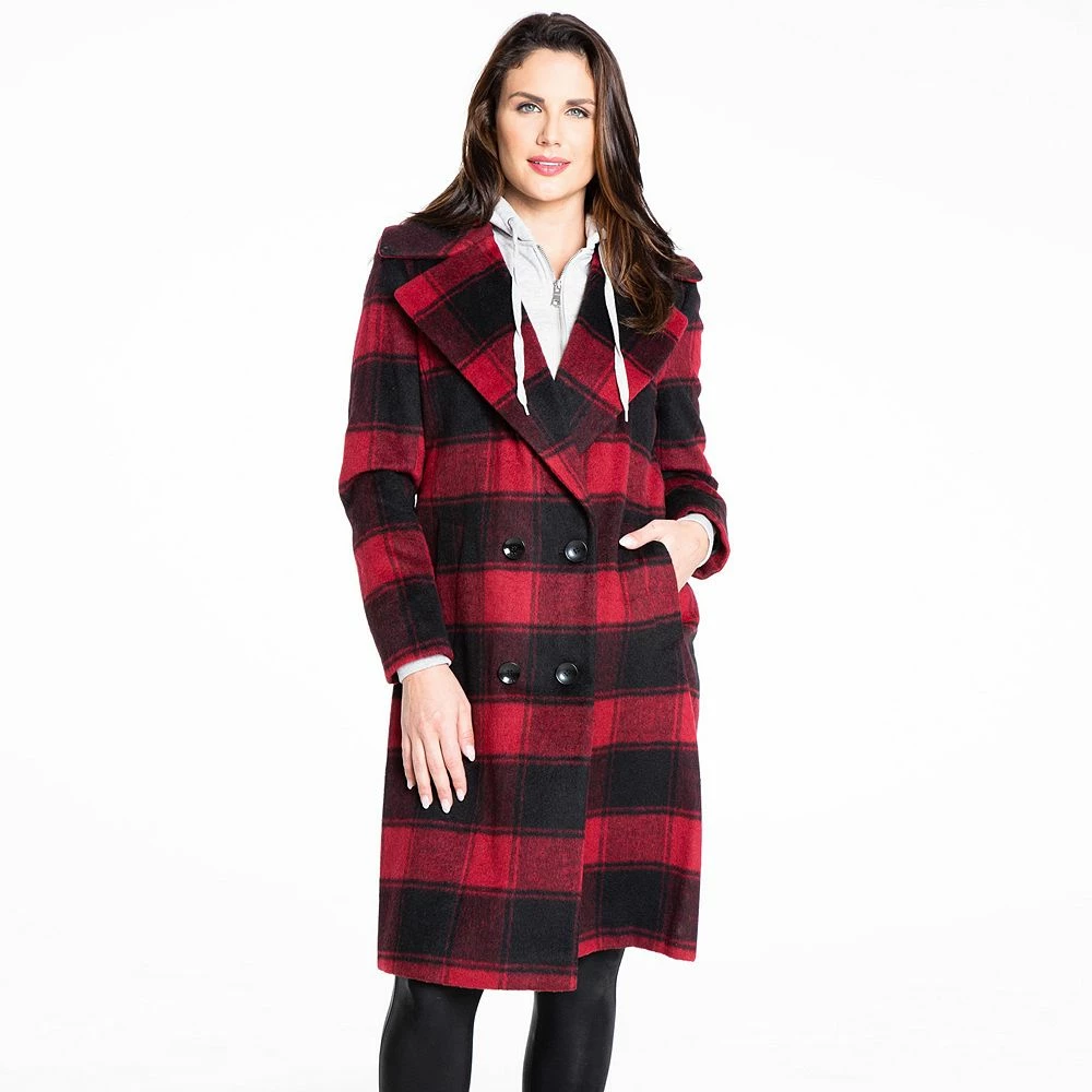 Women's Fleet Street Inner-Hoodie Wool-Blend Plaid Coat 3 Women's Fleet Street Inner-Hoodie Wool-Blend Plaid Coat