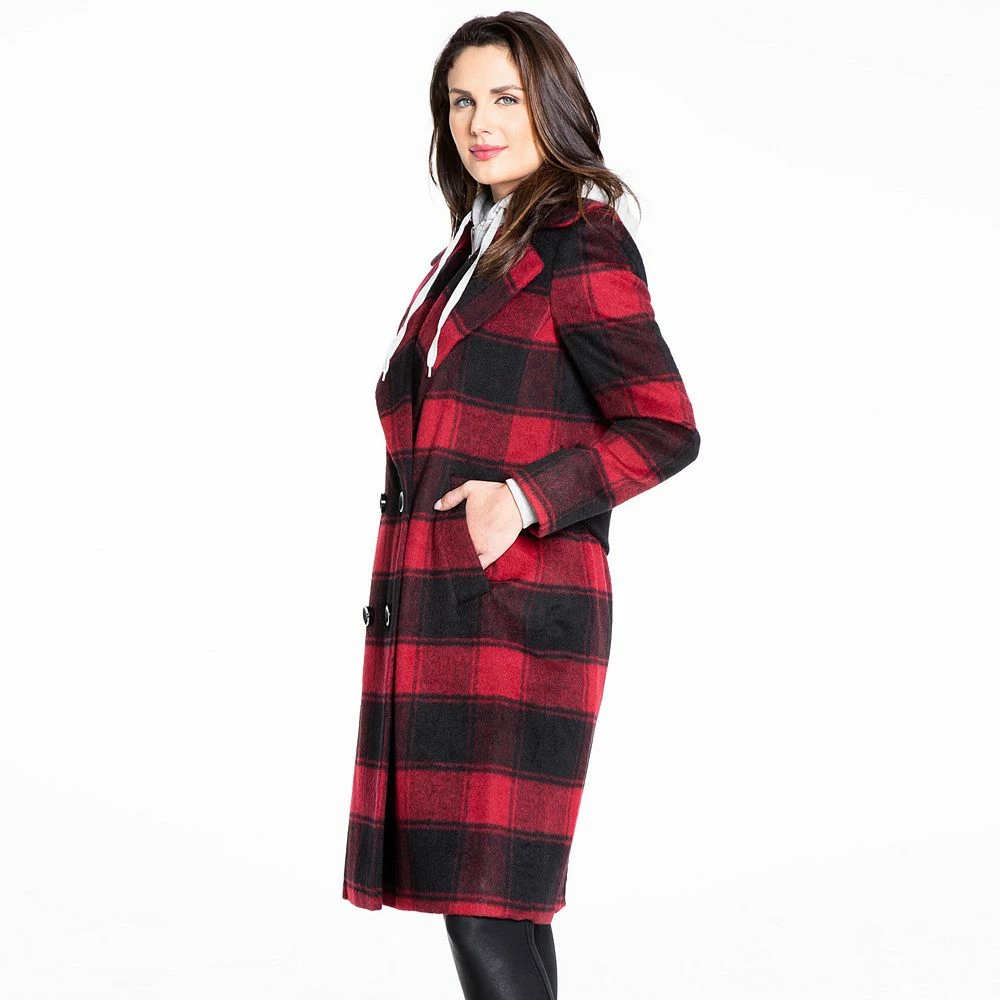 Women's Fleet Street Inner-Hoodie Wool-Blend Plaid Coat 5 Women's Fleet Street Inner-Hoodie Wool-Blend Plaid Coat - Image 3