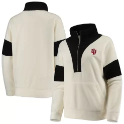 Alternative view of Women's White/Black Indiana Hoosiers Blocked In Colorblocked Half-Zip Jacket