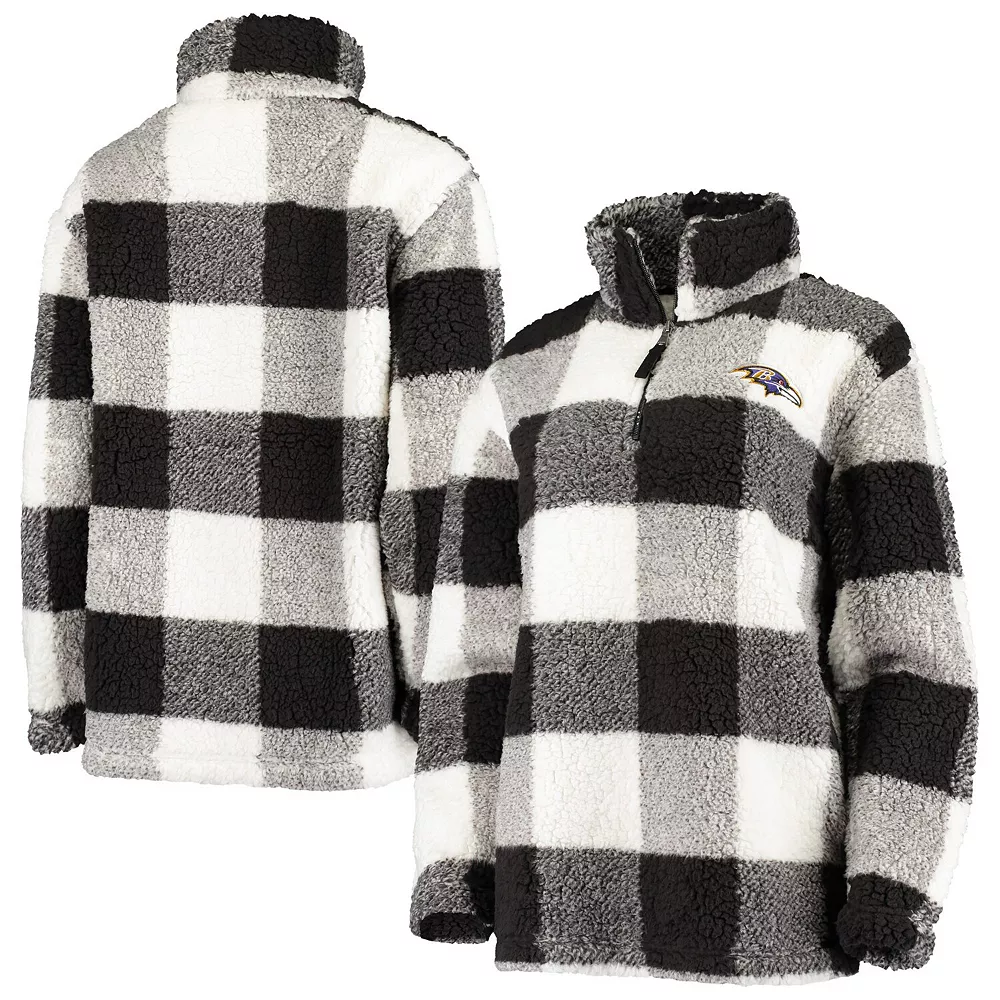 Women's G-III 4Her by Carl Banks Black Baltimore Ravens Sherpa Plaid Quarter-Zip Jacket 4 Women's G-III 4Her by Carl Banks Black Baltimore Ravens Sherpa Plaid Quarter-Zip Jacket - Image 2