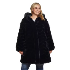 Plus Size Gallery Hooded Faux-Fur Walker Jacket