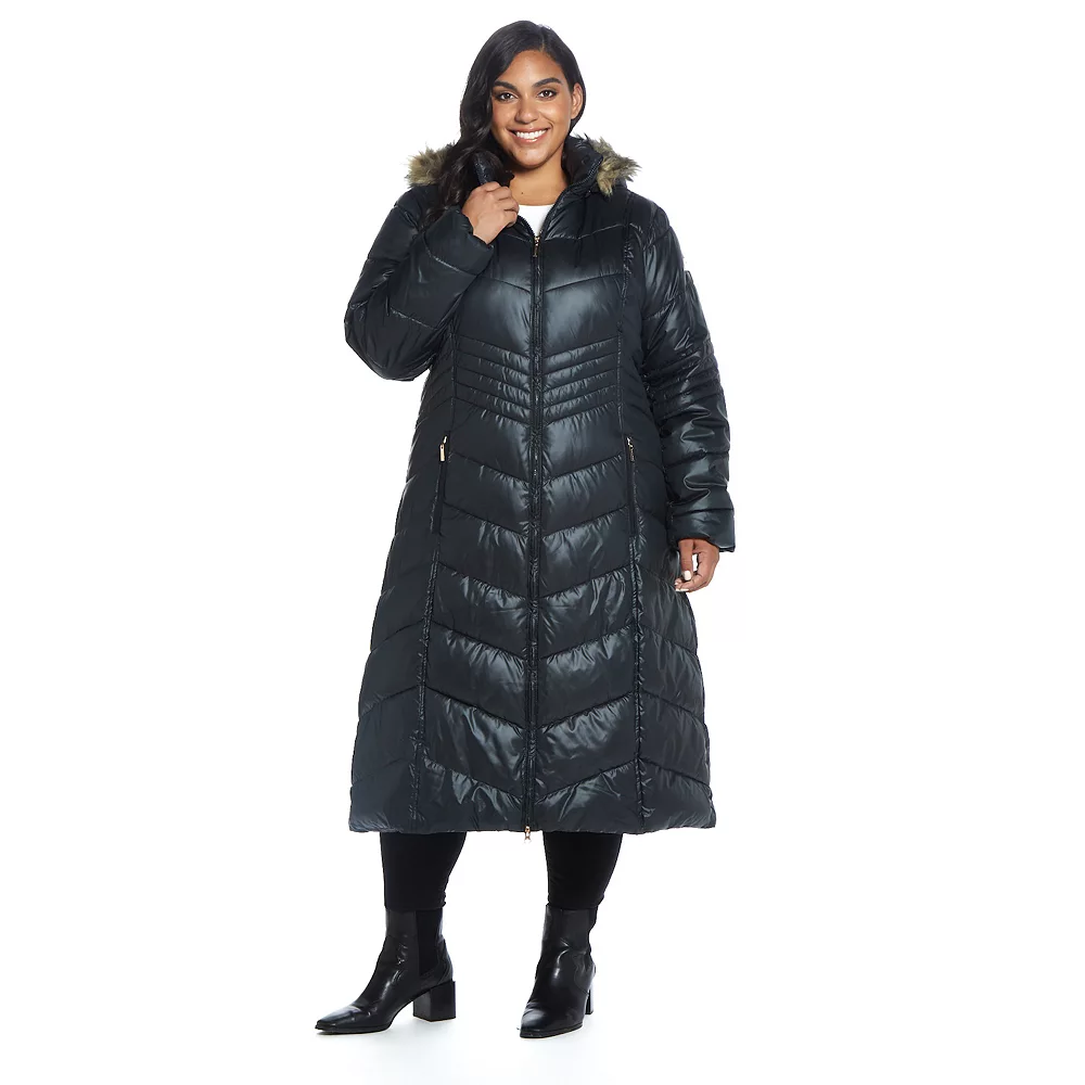 Plus Size Gallery Faux-Fur Hood Chevron Long Puffer Coat 5 Plus Size Gallery Faux-Fur Hood Chevron Long Puffer Coat - Image 3