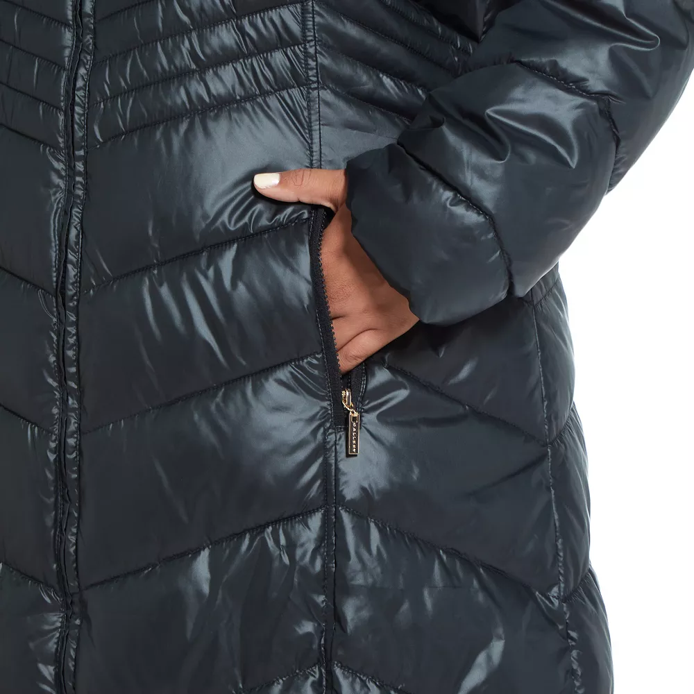 Plus Size Gallery Faux-Fur Hood Chevron Long Puffer Coat 6 Plus Size Gallery Faux-Fur Hood Chevron Long Puffer Coat - Image 4