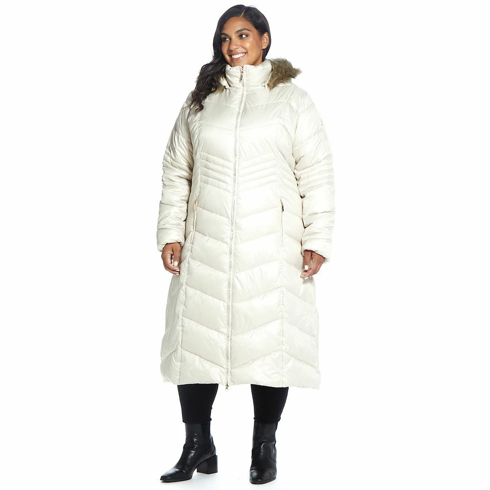 Plus Size Gallery Faux-Fur Hood Chevron Long Puffer Coat 3 Plus Size Gallery Faux-Fur Hood Chevron Long Puffer Coat