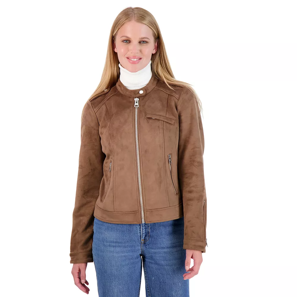 Womens Sebby Collection Women's Sebby Bonded Faux Suede Racing Jacket 3 Womens Sebby Collection Women's Sebby Bonded Faux Suede Racing Jacket