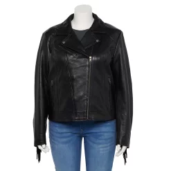 Plus Size Whet Blu Daisy Fringe Asymmetrical Leather Jacket -Tennessee Titans Gear shop 5237210 Black