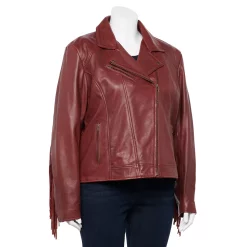 Plus Size Whet Blu Daisy Fringe Asymmetrical Leather Jacket -Tennessee Titans Gear shop 5237210 Oxblood