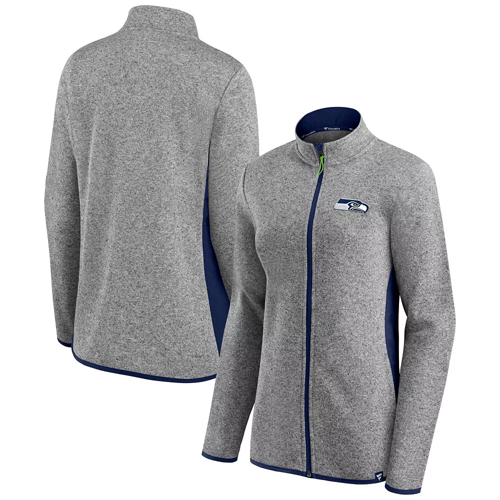 Women's Fanatics Branded Heathered Gray/College Navy Seattle Seahawks Block Party Primary Logo Full-Zip Jacket 3 Women's Fanatics Branded Heathered Gray/College Navy Seattle Seahawks Block Party Primary Logo Full-Zip Jacket