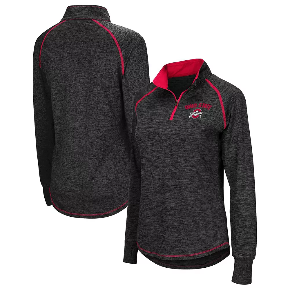 Women's Colosseum Heathered Black Ohio State Buckeyes Bikram Raglan Quarter-Zip Jacket 3 Women's Colosseum Heathered Black Ohio State Buckeyes Bikram Raglan Quarter-Zip Jacket