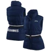 Women's WEAR by Erin Andrews College Navy Seattle Seahawks Full-Zip Puffer Vest with Belt -Tennessee Titans Gear shop 5372589