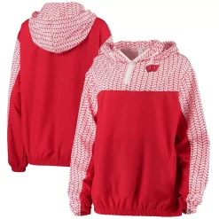 Alternative view of Women's ZooZatz Red Wisconsin Badgers Chevron Swishy Quarter-Zip Hoodie Jacket