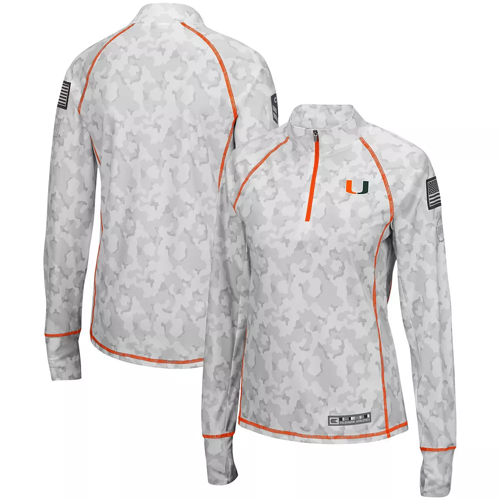 Women's Colosseum White Miami Hurricanes OHT Military Appreciation Officer Arctic Camo 1/4-Zip Jacket 4 Women's Colosseum White Miami Hurricanes OHT Military Appreciation Officer Arctic Camo 1/4-Zip Jacket - Image 2