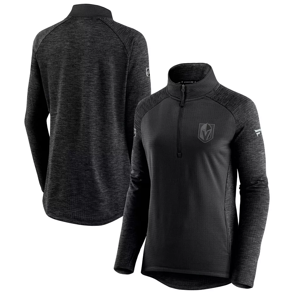 Women's Fanatics Branded Black/Heathered Charcoal Vegas Golden Knights Authentic Pro Travel & Training Raglan Quarter-Zip Jacket 3 Women's Fanatics Branded Black/Heathered Charcoal Vegas Golden Knights Authentic Pro Travel & Training Raglan Quarter-Zip Jacket