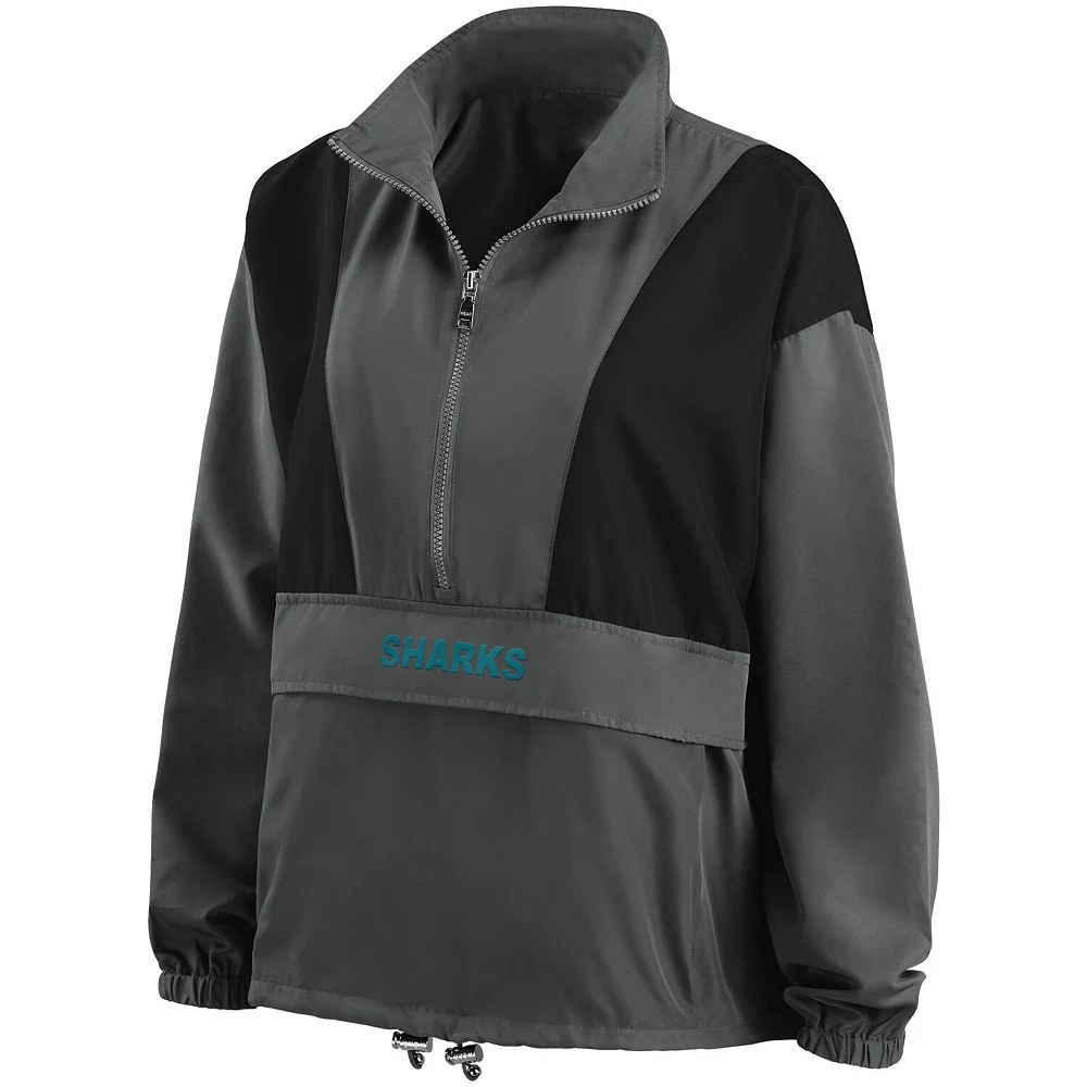 Women's WEAR by Erin Andrews Charcoal San Jose Sharks Popover Packable Half-Zip Jacket 5 Women's WEAR by Erin Andrews Charcoal San Jose Sharks Popover Packable Half-Zip Jacket - Image 3