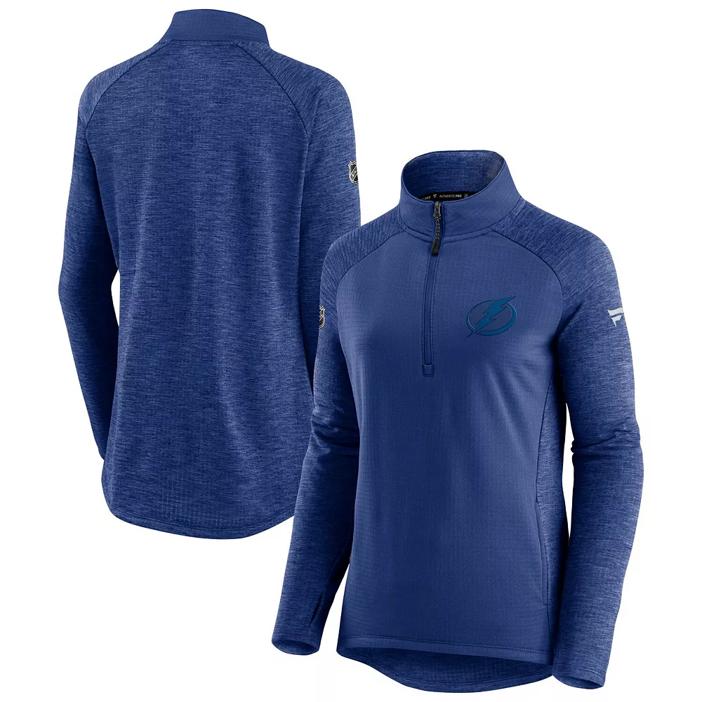 Women's Fanatics Branded Blue/Heathered Blue Tampa Bay Lightning Logo Authentic Pro Travel & Training Raglan Quarter-Zip Jacket 3 Women's Fanatics Branded Blue/Heathered Blue Tampa Bay Lightning Logo Authentic Pro Travel & Training Raglan Quarter-Zip Jacket