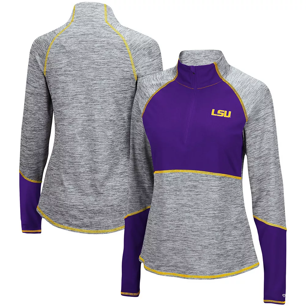 Women's Colosseum Heathered Gray/Purple LSU Tigers Color Block Space-Dye Raglan Quarter-Zip Top 3 Women's Colosseum Heathered Gray/Purple LSU Tigers Color Block Space-Dye Raglan Quarter-Zip Top