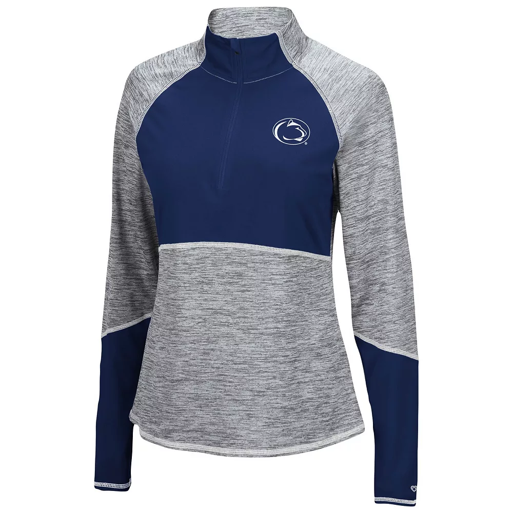 Women's Colosseum Heathered Gray/Navy Penn State Nittany Lions Color Block Space-Dye Raglan Quarter-Zip Top 5 Women's Colosseum Heathered Gray/Navy Penn State Nittany Lions Color Block Space-Dye Raglan Quarter-Zip Top - Image 3