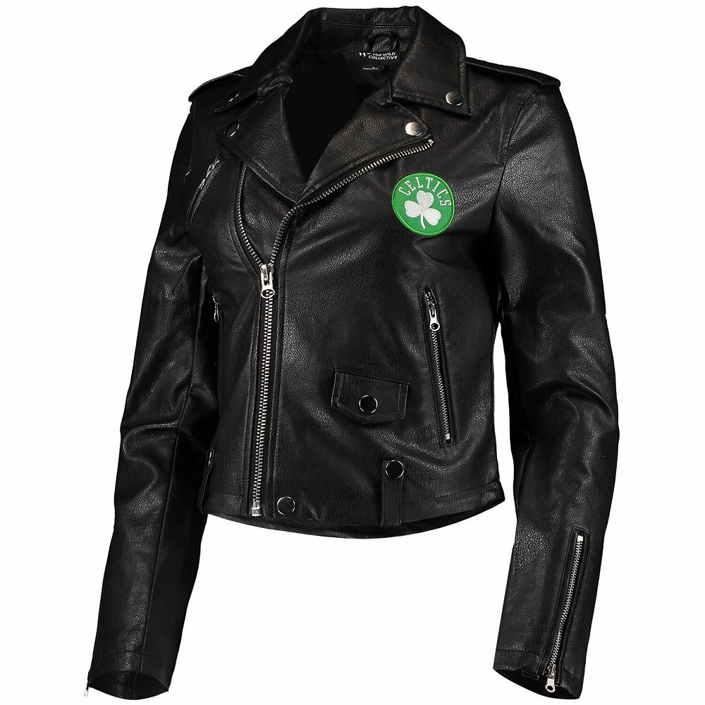 Women's The Wild Collective Black Boston Celtics Moto Full-Zip Jacket 4 Women's The Wild Collective Black Boston Celtics Moto Full-Zip Jacket - Image 2