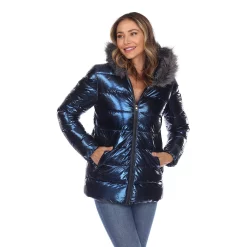 Women's White Mark Metallic Hooded Puffer Coat