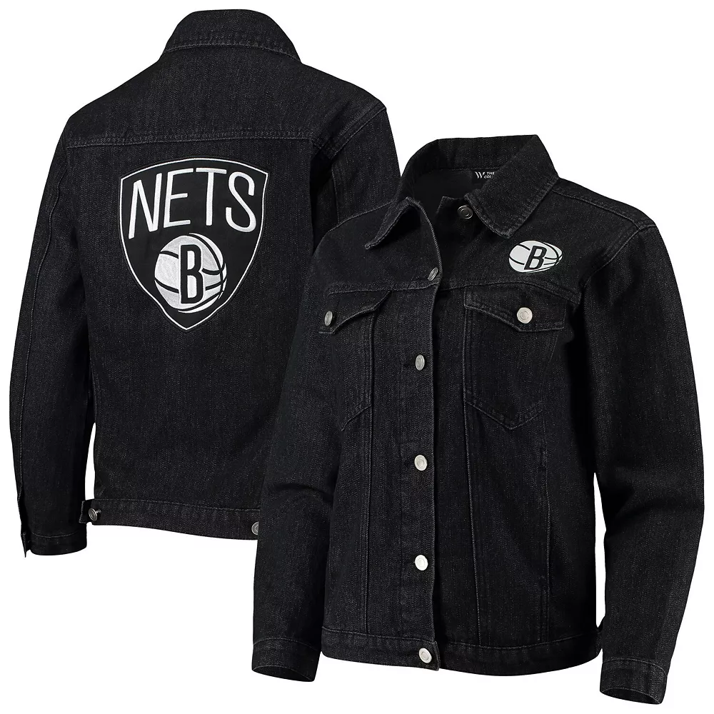 Women's The Wild Collective Black Brooklyn Nets Patch Denim Button-Up Jacket 4 Women's The Wild Collective Black Brooklyn Nets Patch Denim Button-Up Jacket - Image 2
