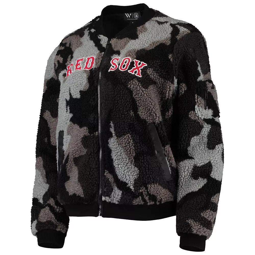 Women's The Wild Collective Black Boston Red Sox Camo Sherpa Full-Zip Bomber Jacket 5 Women's The Wild Collective Black Boston Red Sox Camo Sherpa Full-Zip Bomber Jacket - Image 3