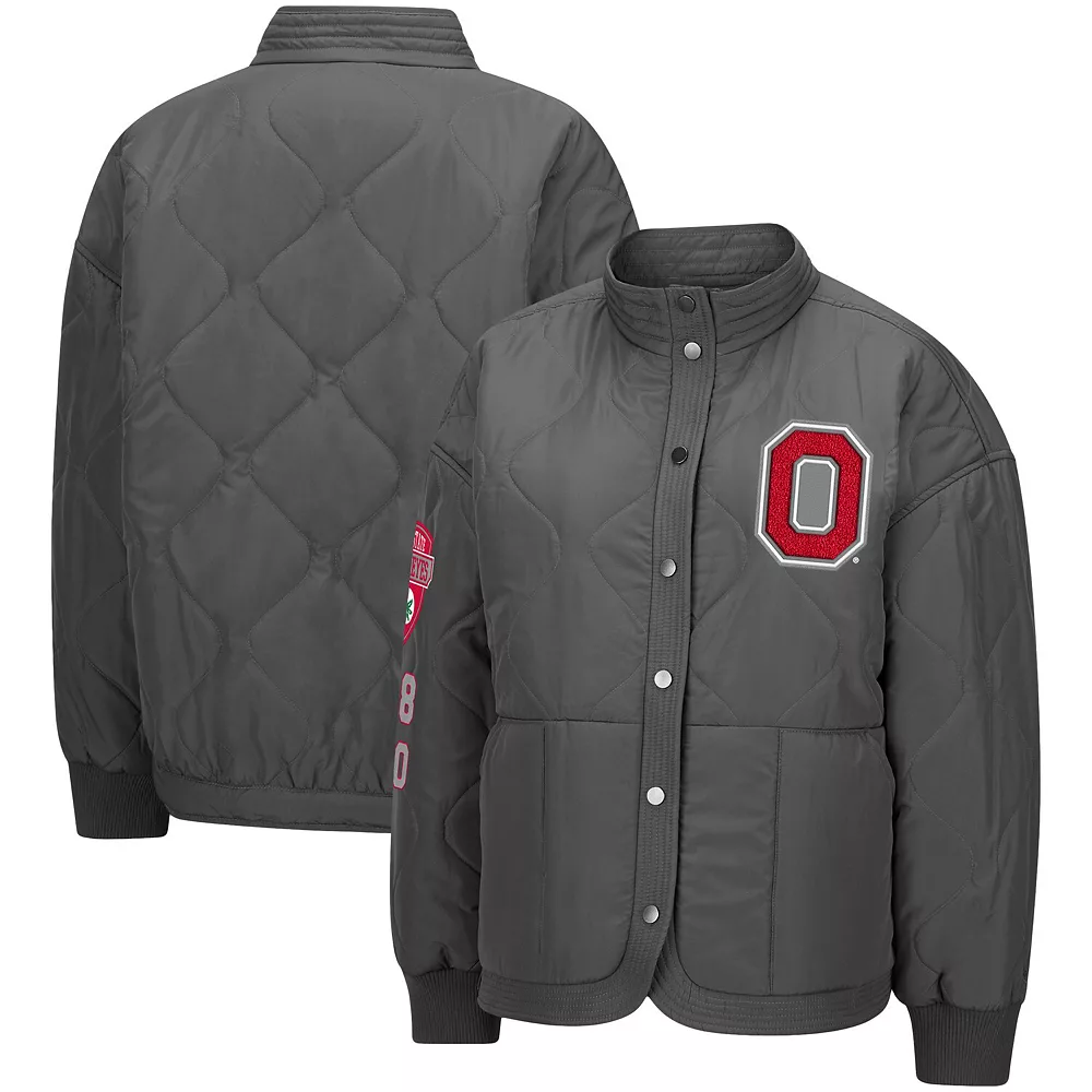Women's Colosseum Charcoal Ohio State Buckeyes Quilted Full-Snap Jacket 4 Women's Colosseum Charcoal Ohio State Buckeyes Quilted Full-Snap Jacket - Image 2