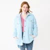 Juniors' SO® Oversized Teddy Sherpa Shacket -Tennessee Titans Gear shop 5635419 Light Blue
