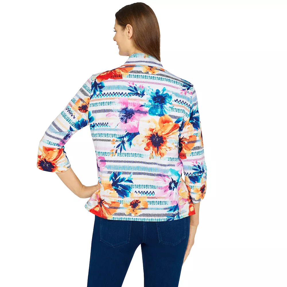 Plus Size Alfred Dunner Calypso Texture Floral Striped Jacket 4 Plus Size Alfred Dunner Calypso Texture Floral Striped Jacket - Image 2