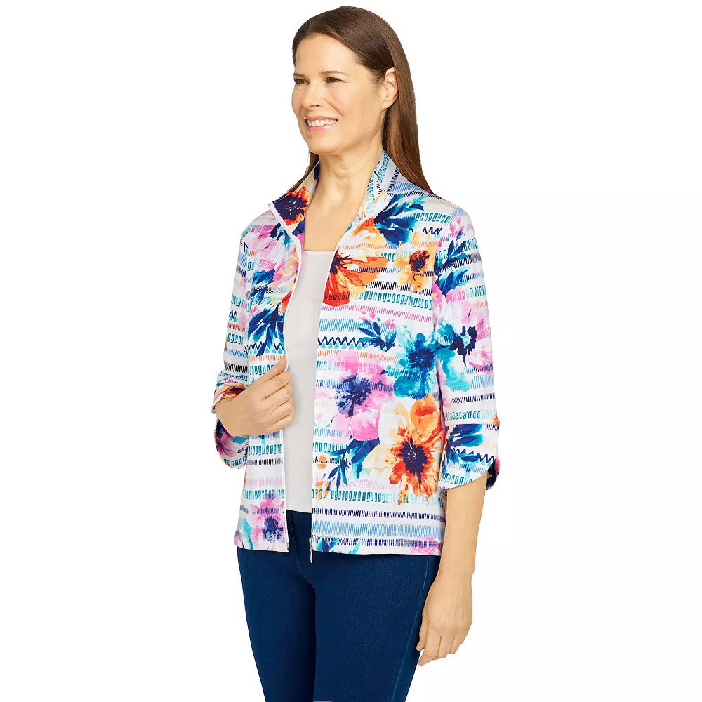 Plus Size Alfred Dunner Calypso Texture Floral Striped Jacket 5 Plus Size Alfred Dunner Calypso Texture Floral Striped Jacket - Image 3