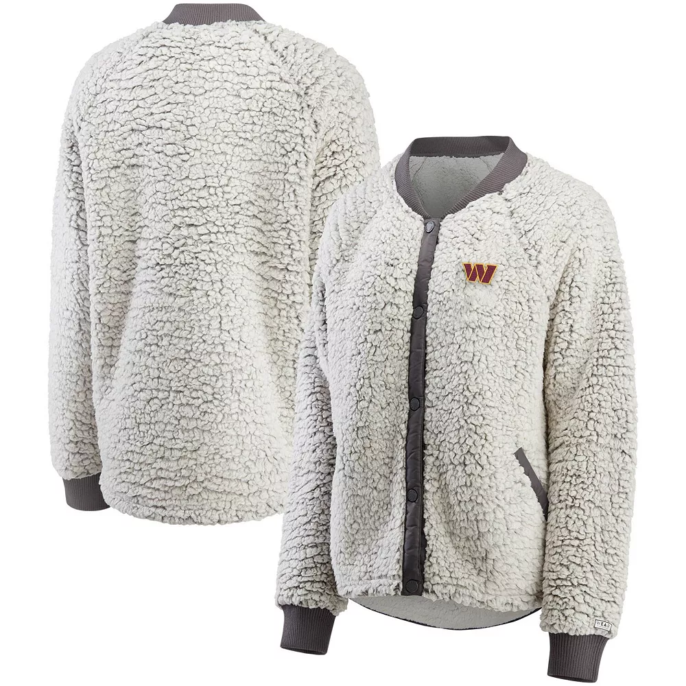 Women's WEAR by Erin Andrews Charcoal Washington Commanders Sherpa Raglan Full-Snap Jacket 4 Women's WEAR by Erin Andrews Charcoal Washington Commanders Sherpa Raglan Full-Snap Jacket - Image 2