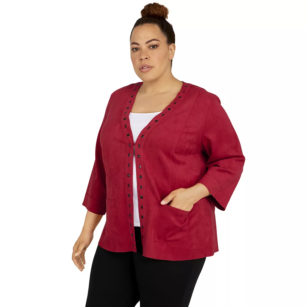 Plus Size Alfred Dunner Empire State Faux-Suede Sleeve Jacket 5 Plus Size Alfred Dunner Empire State Faux-Suede Sleeve Jacket - Image 3