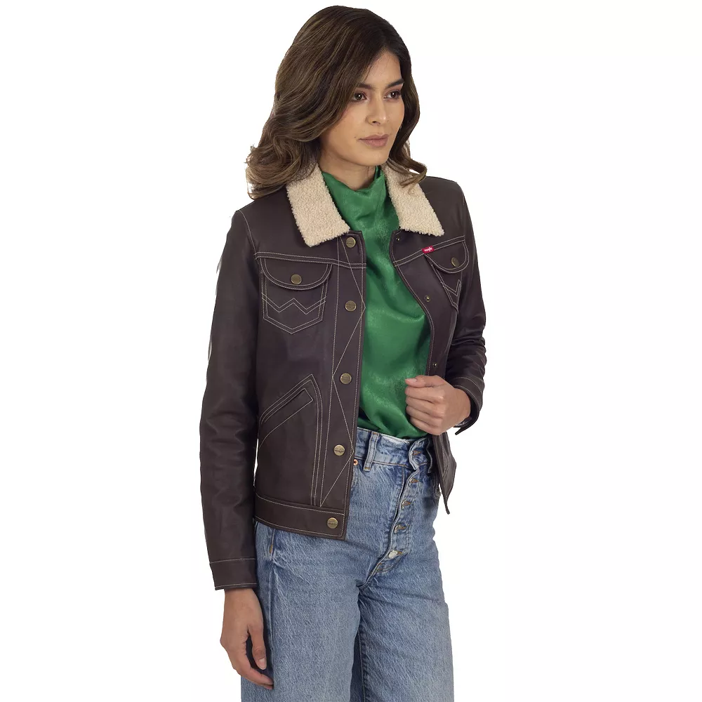 Women's Wrangler Sherpa-Lined Faux-Leather Jacket 6 Women's Wrangler Sherpa-Lined Faux-Leather Jacket - Image 4