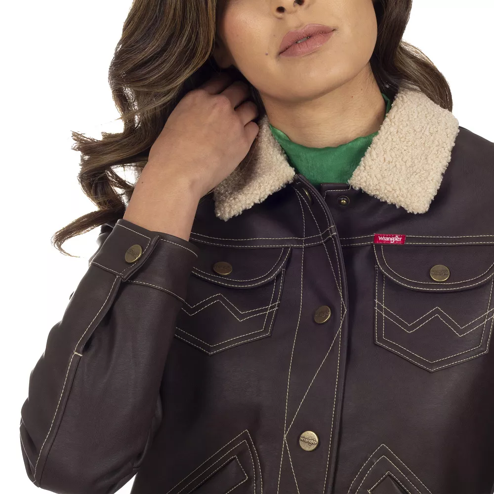Women's Wrangler Sherpa-Lined Faux-Leather Jacket 7 Women's Wrangler Sherpa-Lined Faux-Leather Jacket - Image 5