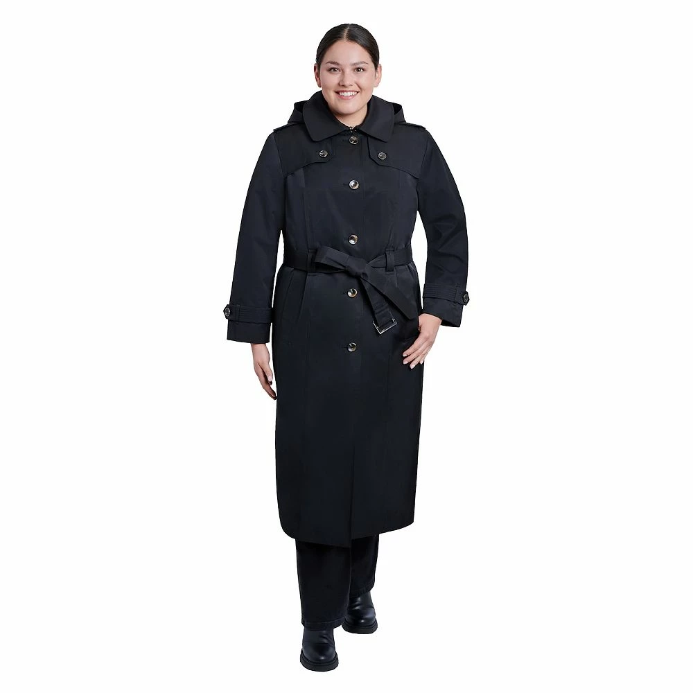 Plus Size London Fog Hooded Maxi Trench Coat 3 Plus Size London Fog Hooded Maxi Trench Coat