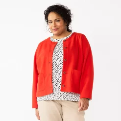 Plus Size Croft & Barrow® Collarless Knit Jacket -Tennessee Titans Gear shop 5801449 Red