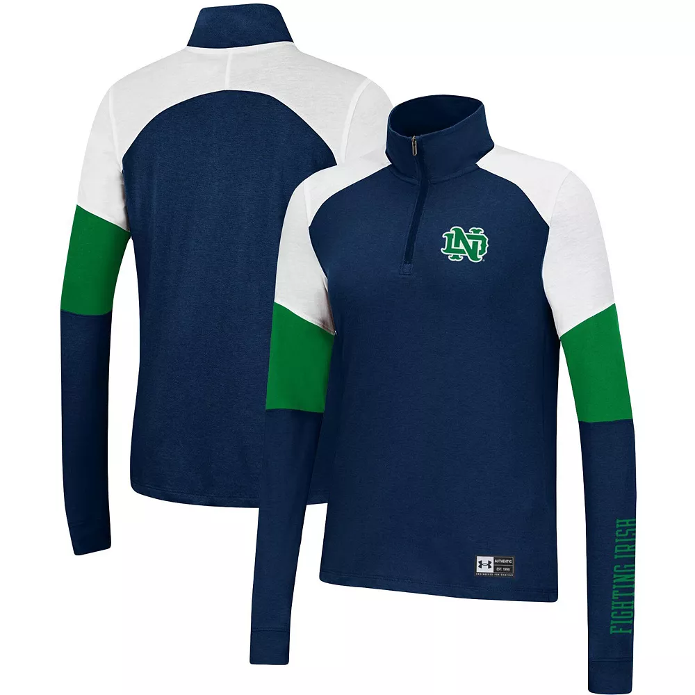 Women's Under Armour Navy Notre Dame Fighting Irish Sleeve Hit Raglan Quarter-Zip Jacket 3 Women's Under Armour Navy Notre Dame Fighting Irish Sleeve Hit Raglan Quarter-Zip Jacket