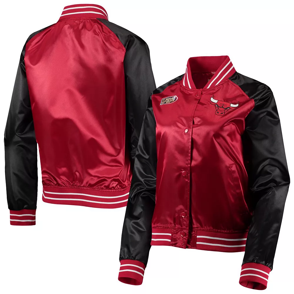 Women's Mitchell & Ness Red Chicago Bulls Hardwood Classics Raglan Satin Full-Snap Jacket 4 Women's Mitchell & Ness Red Chicago Bulls Hardwood Classics Raglan Satin Full-Snap Jacket - Image 2