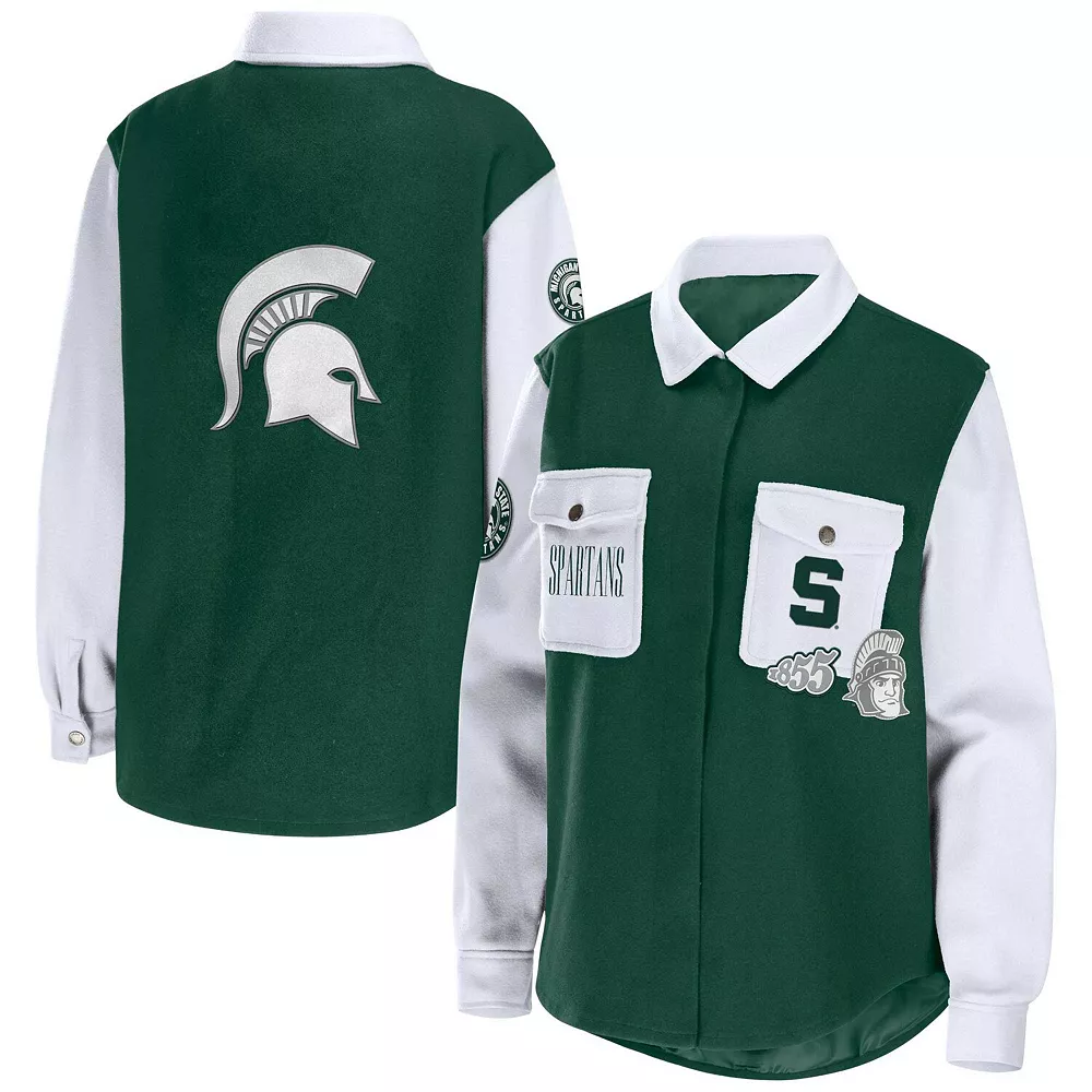 Women's WEAR by Erin Andrews Hunter Green Michigan State Spartans Button-Up Shirt Jacket 4 Women's WEAR by Erin Andrews Hunter Green Michigan State Spartans Button-Up Shirt Jacket - Image 2