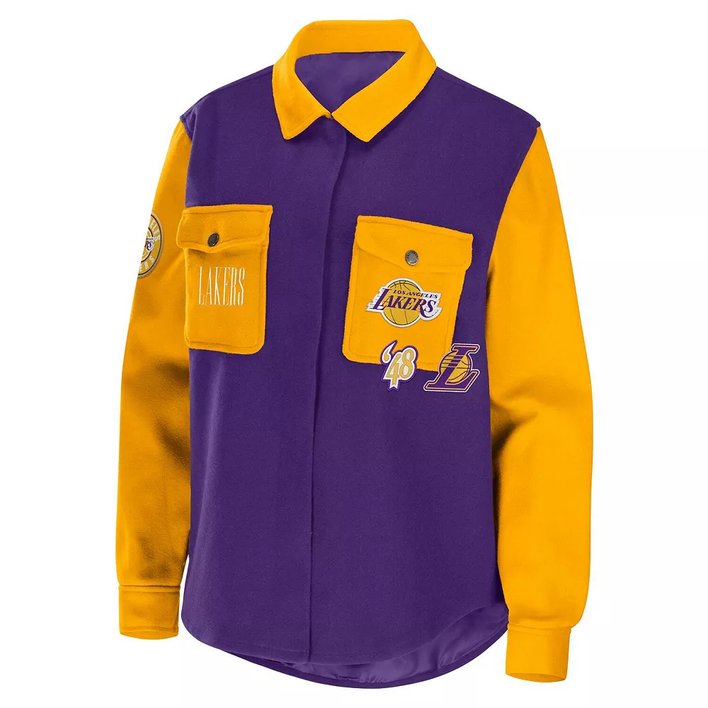 Women's WEAR by Erin Andrews Purple Los Angeles Lakers Colorblock Button-Up Shirt Jacket 5 Women's WEAR by Erin Andrews Purple Los Angeles Lakers Colorblock Button-Up Shirt Jacket - Image 3
