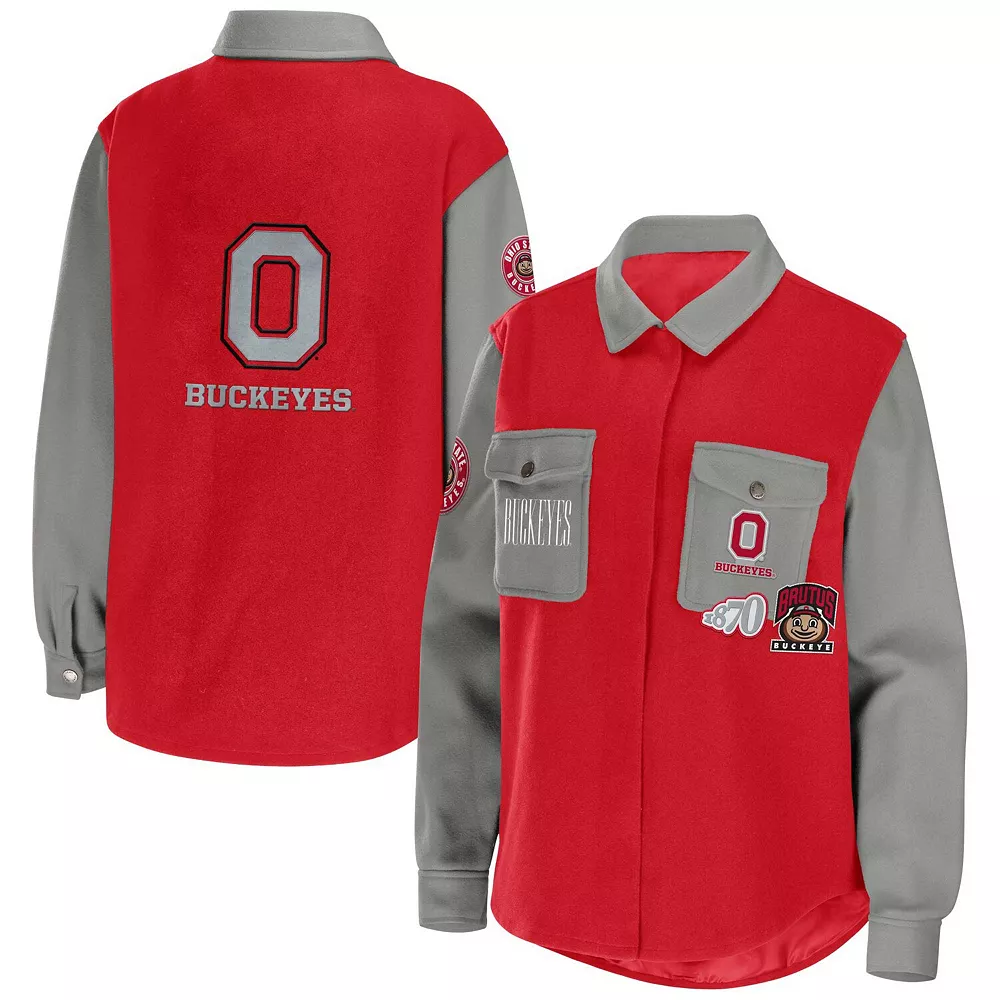 Women's WEAR by Erin Andrews Scarlet Ohio State Buckeyes Button-Up Shirt Jacket 3 Women's WEAR by Erin Andrews Scarlet Ohio State Buckeyes Button-Up Shirt Jacket