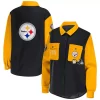 Women's WEAR by Erin Andrews Black Pittsburgh Steelers Button-Up Shirt Jacket 1 Women's WEAR by Erin Andrews Black Pittsburgh Steelers Button-Up Shirt Jacket -Tennessee Titans Gear shop 5994535