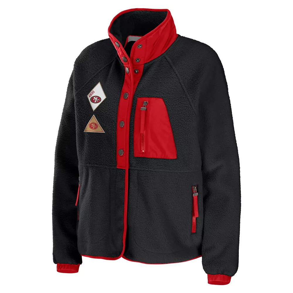 Women's WEAR by Erin Andrews Black San Francisco 49ers Polar Fleece Raglan Full-Snap Jacket 5 Women's WEAR by Erin Andrews Black San Francisco 49ers Polar Fleece Raglan Full-Snap Jacket - Image 3