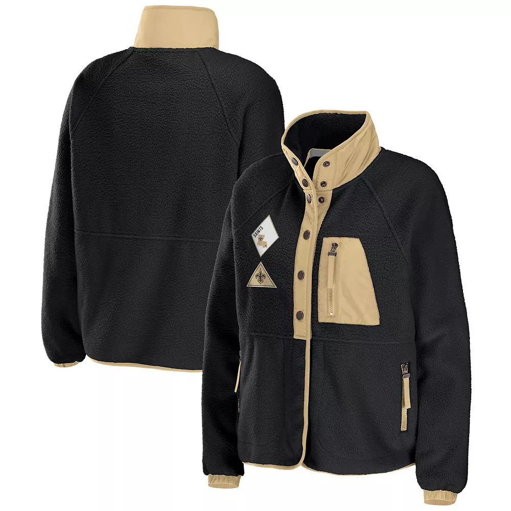 Women's WEAR by Erin Andrews Black New Orleans Saints Polar Fleece Raglan Full-Snap Jacket 4 Women's WEAR by Erin Andrews Black New Orleans Saints Polar Fleece Raglan Full-Snap Jacket - Image 2
