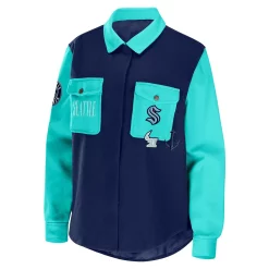 Women's WEAR by Erin Andrews Deep Sea Blue/Light Blue Seattle Kraken Colorblock Button-Up Shirt Jacket 7 Women's WEAR by Erin Andrews Deep Sea Blue/Light Blue Seattle Kraken Colorblock Button-Up Shirt Jacket -Tennessee Titans Gear shop 6012333 ALT2